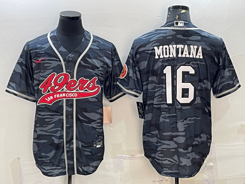 Men's San Francisco 49ers #16 Joe Montana Gray Camo With Patch Cool Base Stitched Baseball Jersey